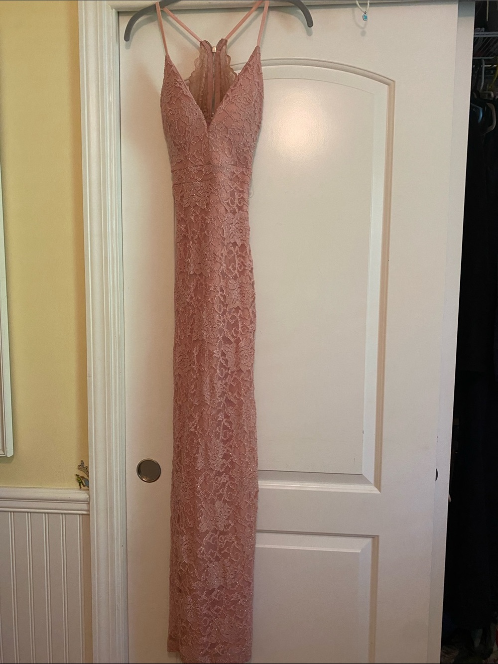 Emerald Sundae Dusty Rose Lace Maxi Dress with Strappy Back